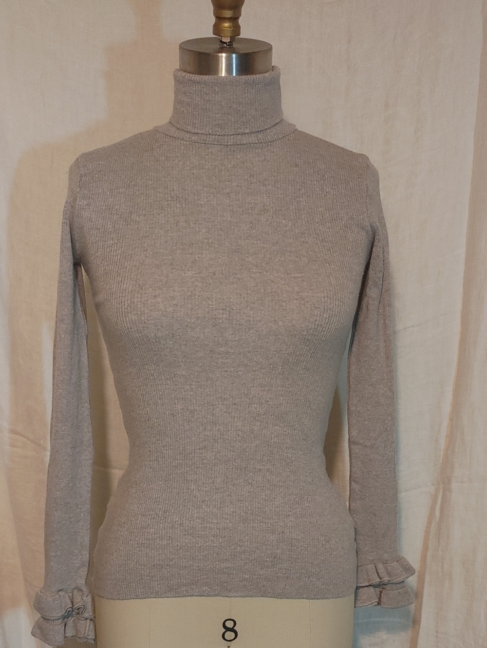 Anne Fontaine Lucile Heather Grey Wool Turtleneck Ruffle Cuff Size 38